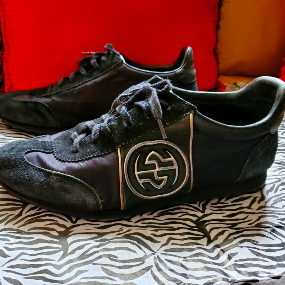 Gucci Black GG Logo Nylon & Suede Trainers/ Sneakers Unisex StyleMens US 7